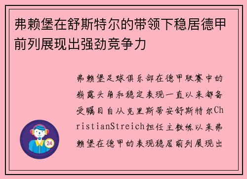 弗赖堡在舒斯特尔的带领下稳居德甲前列展现出强劲竞争力
